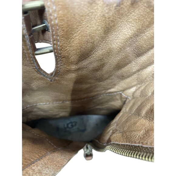 UGG Womans Brown Leather Moto Quilted Mid Calf Boots Sz 7.5 SKU 9475 - Picture 11 of 16